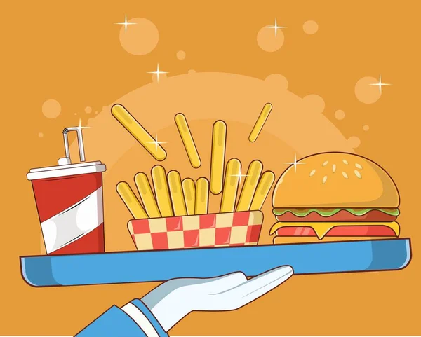 Tasty Combo Kid Meal Menu Cheese Burger French Fries Soda — Stock Vector