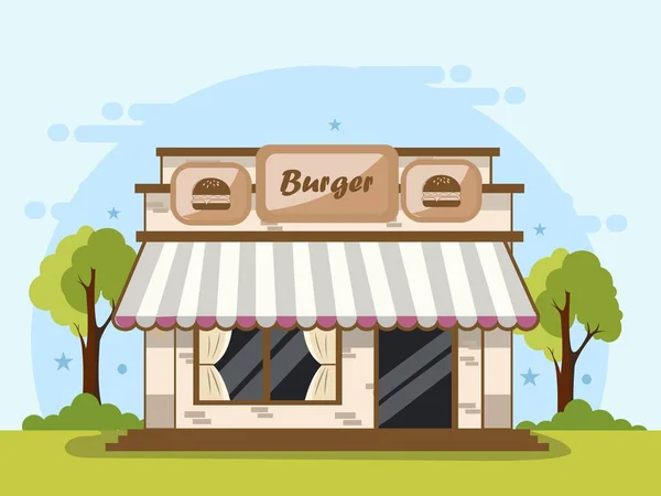 Burger Shop Design Plat — Image vectorielle