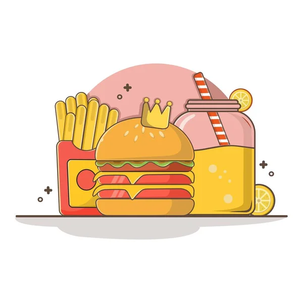 Design Plat Fast Food Dans Conception Art Ligne Plate — Image vectorielle
