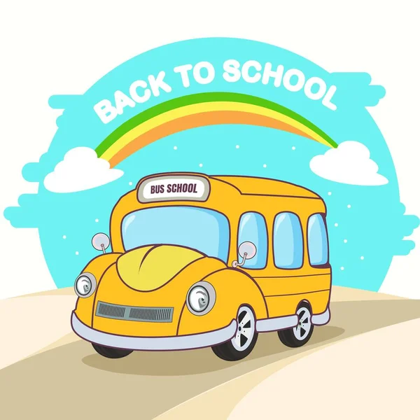 Zurück Zur Schule Mit Schulbus Flachbau — Stockvektor