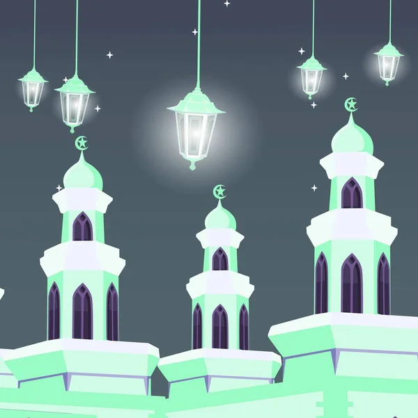 Ramadan Kareem Adegan Dengan Masjid - Stok Vektor