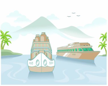 Akşamın erken saatlerinde okyanusta bir feribot.