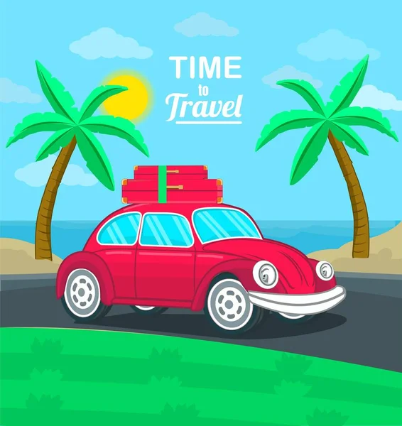 stock vector summer time to holiday with classic transportation on the beach