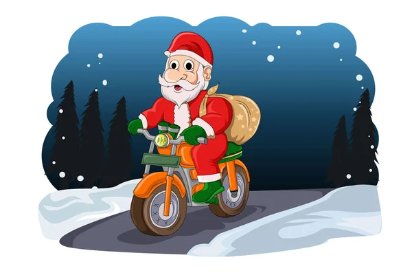 Santa Claus Boże Narodzenie Sen Jego Dar Jego Wektor Motocykla — Wektor stockowy