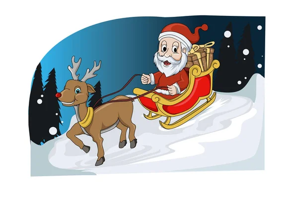 Papai Noel Natal Deslizar Com Sua Querida Vetor Neve — Vetor de Stock