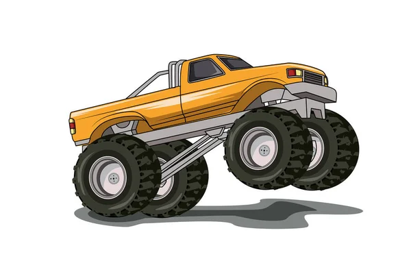 Duży Żółty Monster Truck Wektor Ilustracja — Wektor stockowy