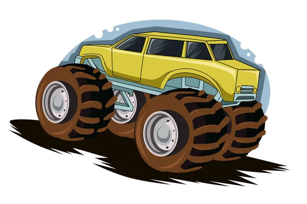 Yellow Big Monster Truck Vector Illustration — Stock Vector