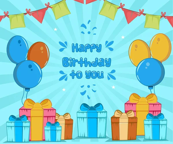Feliz Aniversário Para Você Com Dar Balão Decoração Bandeira Design — Vetor de Stock