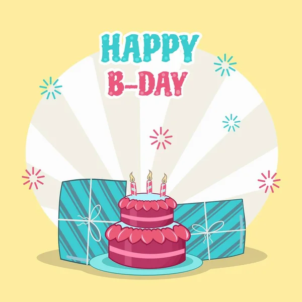 Bolo Aniversário Feliz Com Bolo Torta Dar Design Plano —  Vetores de Stock