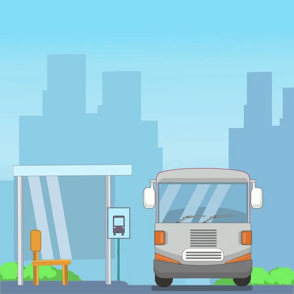 城市公寓设计中的公共汽车和车站 免版税图库插图