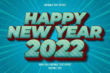 Mutlu yıllar 2022 düzenlenebilir metin efekti kabartmalı çizgi film biçimi