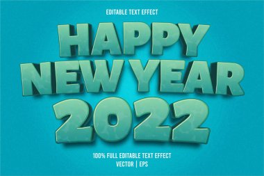 Mutlu yıllar 2022 düzenlenebilir metin efekti kabartmalı çizgi film biçimi