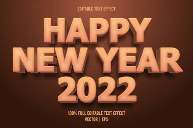 Mutlu yıllar 2022 düzenlenebilir metin efekti kabartmalı çizgi film biçimi