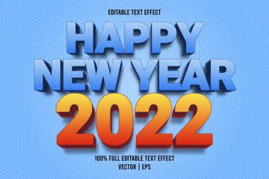 Mutlu yıllar 2022 düzenlenebilir metin efekti kabartmalı çizgi film biçimi