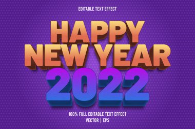 Mutlu yıllar 2022 düzenlenebilir metin efekti kabartmalı çizgi film biçimi