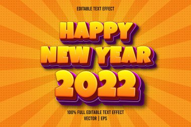 Mutlu yıllar 2022 düzenlenebilir metin efekti kabartmalı komedi tarzı