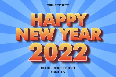 Mutlu yıllar 2022 düzenlenebilir metin efekti kabartmalı komedi tarzı