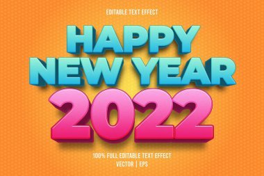 Mutlu yıllar 2022 düzenlenebilir metin efekti kabartmalı çizgi film biçimi