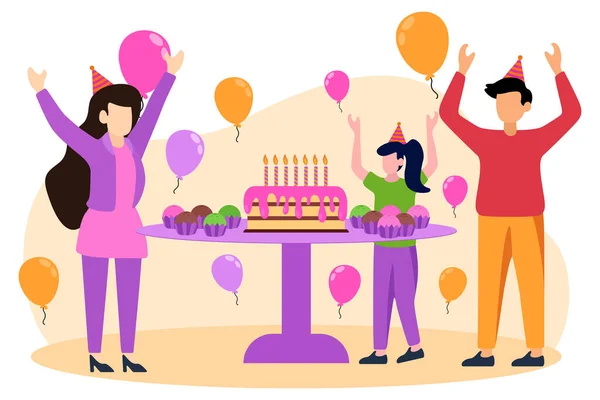 Birthday Party Flat Design Illustration — Stock Vector