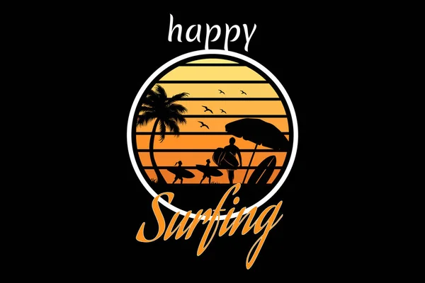 Happy Surfing Ρετρό Σχεδιασμό Τοπίο — Διανυσματικό Αρχείο