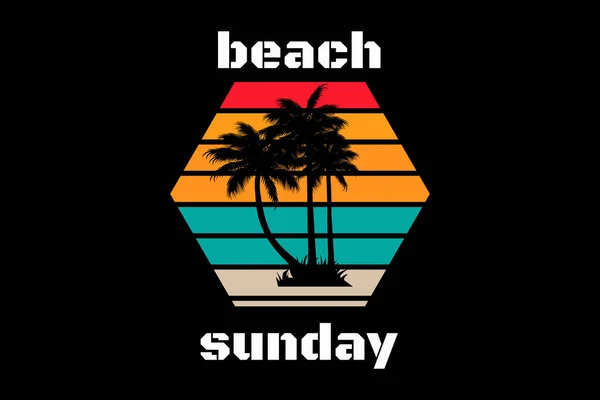 Пляж Воскресенье Ретро Винтажный Ландшафтный Дизайн — стоковый вектор