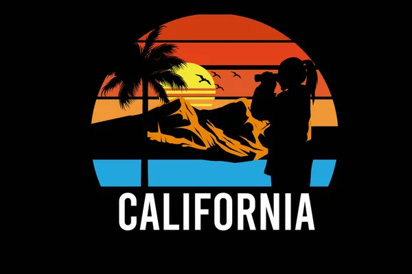 Californie Design Paysage Vintage Rétro — Image vectorielle
