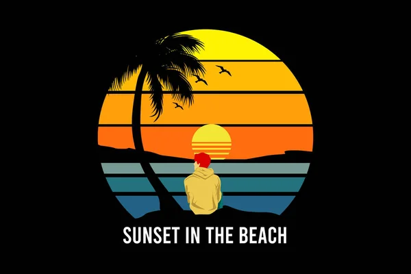 Ηλιοβασίλεμα Στην Παραλία Ρετρό Vintage Τοπίο — Διανυσματικό Αρχείο