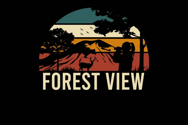 Вид Лес Ретро Винтажный Ландшафтный Дизайн — стоковый вектор