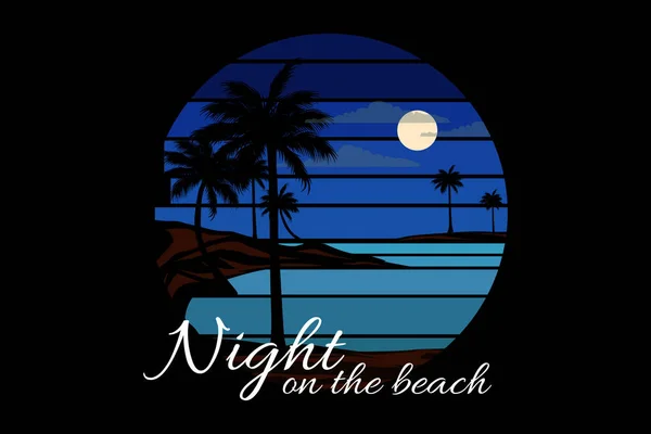 Νύχτα Στην Παραλία Ρετρό Vintage Σχεδιασμό Τοπίου — Διανυσματικό Αρχείο