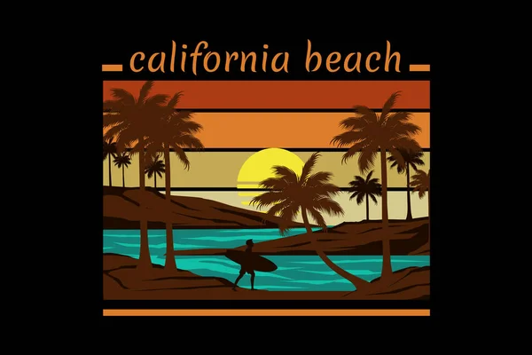 Καλιφόρνια Παραλία Ρετρό Vintage Σχεδιασμό Τοπίο — Διανυσματικό Αρχείο