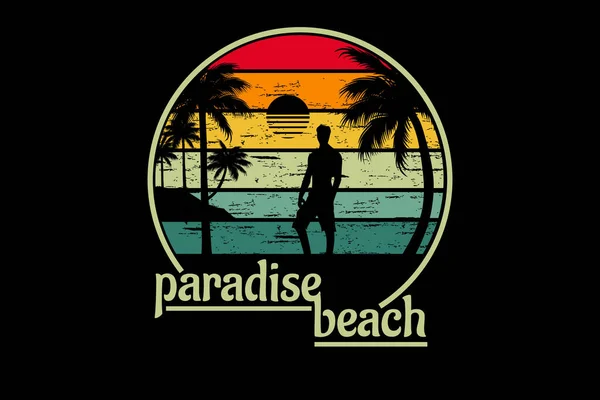 Paradise Παραλία Ρετρό Vintage Σχεδιασμό Τοπίου — Διανυσματικό Αρχείο