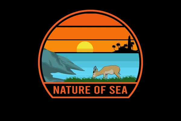 Φύση Της Θάλασσας Ρετρό Τοπίο — Διανυσματικό Αρχείο