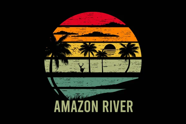 Амазонка Ретро Винтажный Пейзаж — стоковый вектор