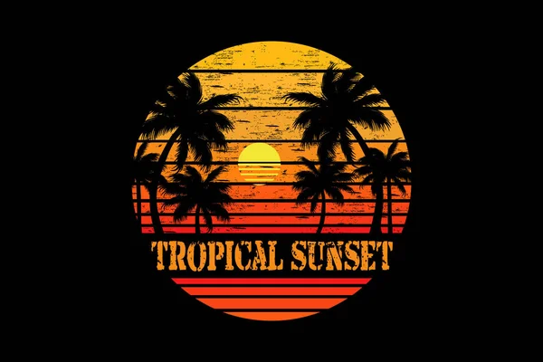 Pôr Sol Tropical Retro Paisagem Vintage —  Vetores de Stock