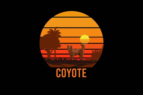 Coyote Retro Vintage Landschaft — Stockvektor