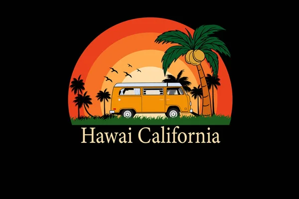 Гавайская Калифорния Ретро Винтажный Пейзаж — стоковый вектор
