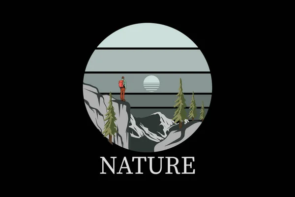 Nature Retro Vintage Landscape Design — Stock Vector