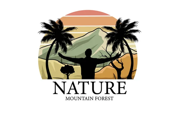 Nature Mountain Forest Retro Vintage Landscape Design — Stock Vector