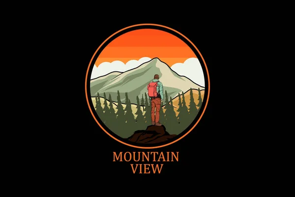 Mountain View Retro Vintage Maiseman Suunnittelu — vektorikuva