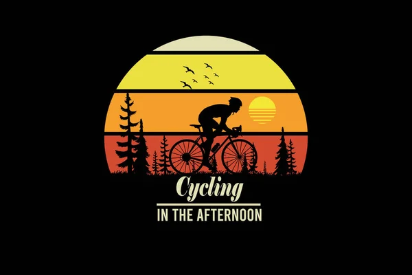 下午在复古景观中骑自行车 免版税图库插图