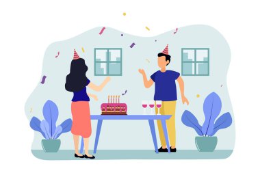 Doğum günü Partisi Düz Tasarım Çizimi