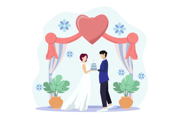 Svatební Plochý Design Ilustrace — Stockový vektor