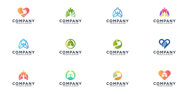 Akciğer ve böbrek logosu tasarımının vektör seti, akciğer ve böbrek teknolojisi logo şablonu.