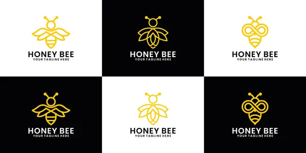 Biene Tier Logo Design Kollektion Honigbiene Mit Linie Kunststil — Stockvektor