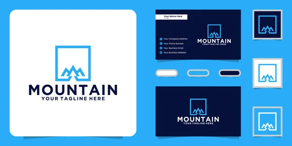 stock vector modern mountains logo with square frame and business card inspiration