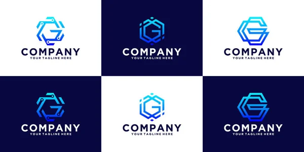 Набор Дизайн Логотипа Начальная Буква Шестиугольник Дизайн Бизнеса Технологических Компаний — стоковый вектор