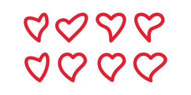 Evlilik, romantizm ve sevgililer günü dekorasyonu için vektör kalp şekilleri, aşk simgeleri koleksiyonu