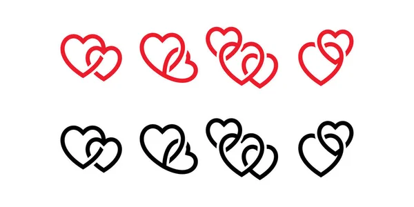 Amor Logotipo Coleção Sobreposição Contornos Cores Vermelhas Pretas Fundo Branco — Vetor de Stock