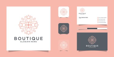 Güzellik, kozmetik, yoga ve kaplıca için minimalist zarif çiçek logosu. logo tasarımı ve kartviziti
