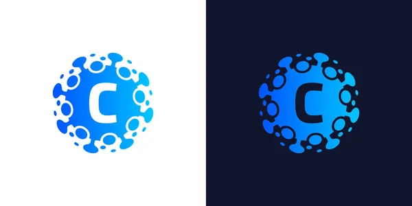 Molekül ilk harf C logo tasarımı, Lab Logo Tasarım Elemanı, Noktalı Tasarım Vektörü